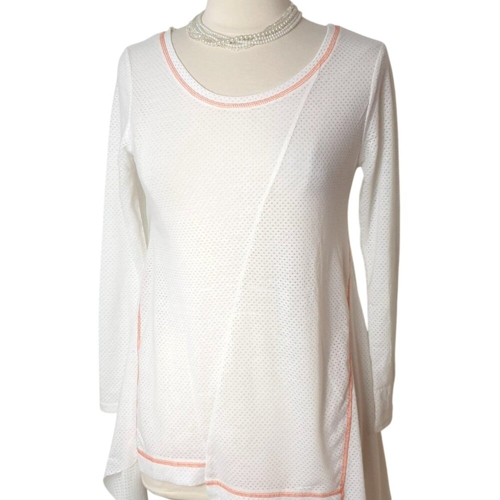 J. Roberts White Tunic S Long-Sleeve Sharkbite Knit Top Beach Vacay Cozy Layer